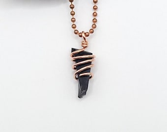 Raw Black Obsidian Necklace | Copper Wire Wrapped Pendant | Crystal for Protection and Truth | Gift for Empaths