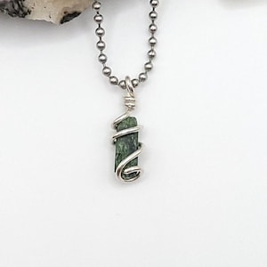 Raw Diopside Necklace in Silver | Crystal for Empowerment