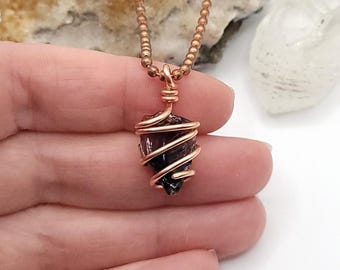Little Raw Apache Tears Necklace | Grief and Emotional Healing Crystal | Copper Wire Wrapped Pendant | Gift for Grieving
