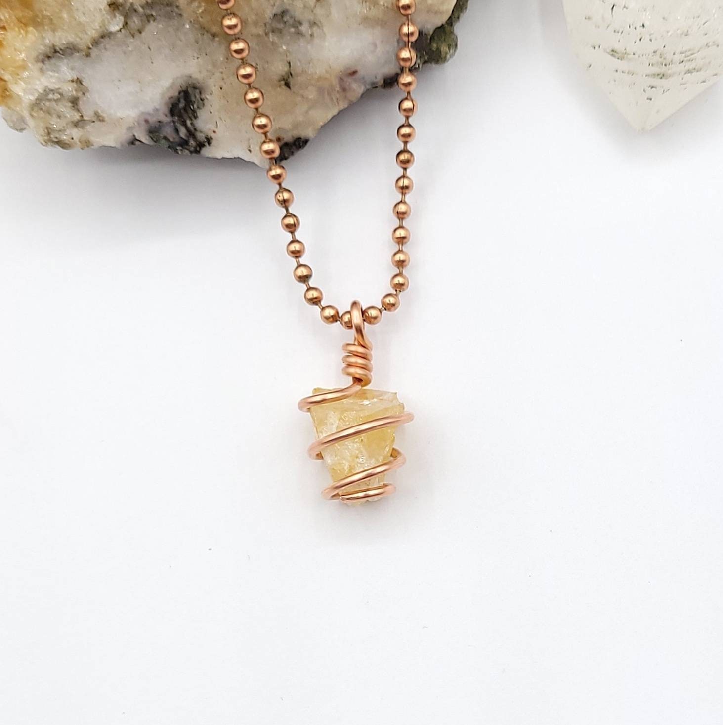 Golden Healer Quartz Necklace Copper Wire Wrapped Golden | Etsy