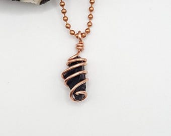 Raw Black Obsidian Necklace | Copper Wire Wrapped Pendant | Crystal for Protection and Truth | Gift for Empaths