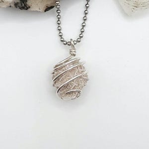 desert rose selenite necklace wrapped in silver wire on silver ball chain