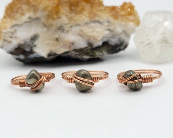 Pyrite Ring, Copper Wire Wrapped Ring