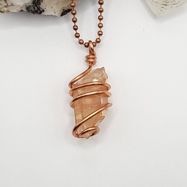 Tangerine Quartz Necklace Copper Wire Wrapped Tangerine Etsy