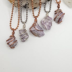 Lepidolite Necklace in Silver or Copper: Calming Stress Relief Crystal Pendant