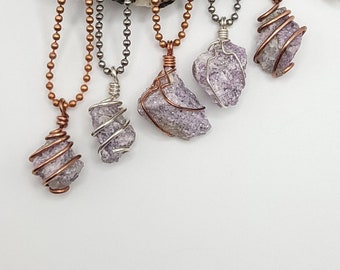Lepidolite Necklace, Wire Wrapped Lepidolite Pendant, Promotes Calm and Balance
