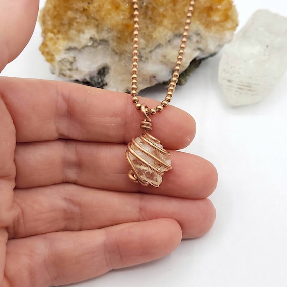 Honey Calcite Necklace Copper Wire 