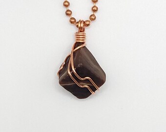 Chocolate Calcite Necklace in Copper: Stress Relief & Balance Pendant