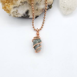 Green Quartz Necklace, Copper Wire Wrapped Green Quartz Pendant, Crystal Necklace