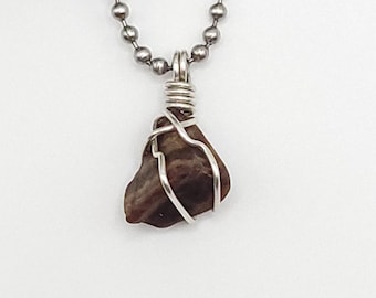 Chocolate Calcite Necklace in Silver: Stress Relief & Balance Pendant