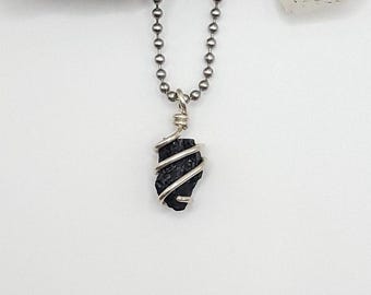 Black Tourmaline Necklace, Silver Wire Wrapped Black Tourmaline Pendant, Raw Black Tourmaline, Crystal Necklace, Protection Necklace