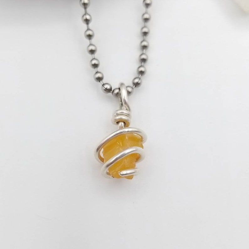 Crystal Healing Wire Wrapped Pendant Mexican Fire Opal Necklace