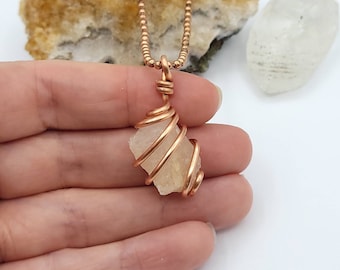 Raw Morganite Necklace in Copper, Silver, or Gold | Crystal for Love, Compassion, Patience and Balance