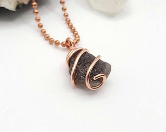Agni Manitite Necklace in Copper: Raw Pseudotektite Crystal Pendant, Pearl of Divine Fire