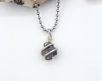 Mystic Merlinite Necklace in Silver | Wire Wrapped Indigo Gabbro Pendant