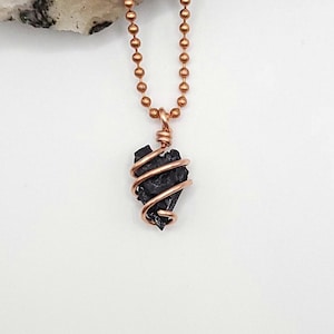 Black Tourmaline Necklace, Copper Wire Wrapped Black Tourmaline Pendant, Raw Black Tourmaline, Crystal Necklace