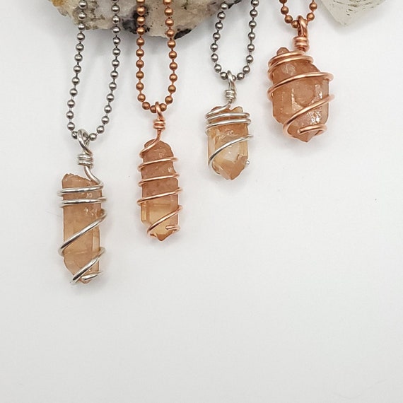 Tangerine Quartz Necklace Silver Wrapped Tangerine Quartz Pendant Real Crystal Jewelry Copper Quartz Necklace Etsy