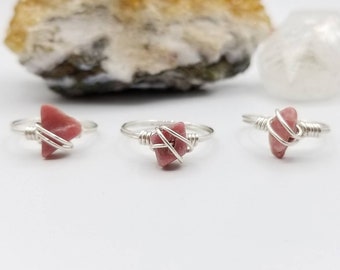 Rhodonite Ring, Silver Wire Wrapped Ring