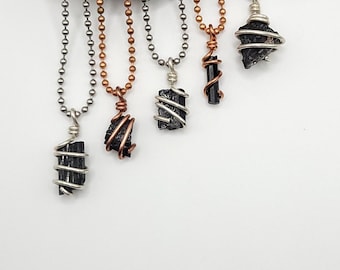 Black Tourmaline Necklace in Silver or Copper: Negative Energy Protection Crystal