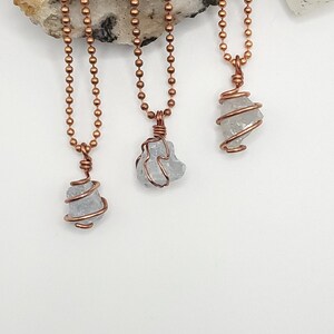 Celestite Necklace, Copper Wire Wrapped Celestite Pendant | Promotes Calm, Courage and Clarity