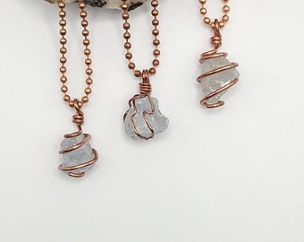 Celestite Necklace, Copper Wire Wrapped Celestite Pendant | Promotes Calm, Courage and Clarity