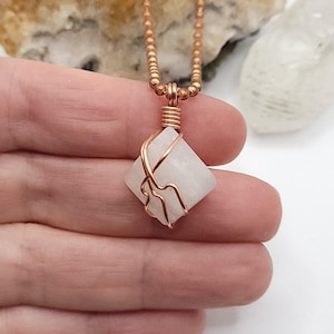 Pink Mangano Calcite Necklace in Copper | Crystal for Love, Emotional Healing & Heart Chakra | Gift for Calm and Self Love