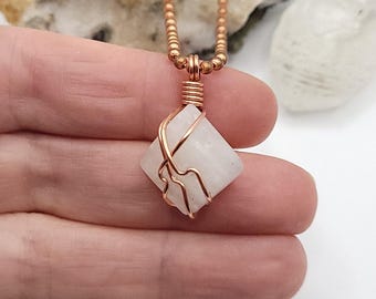 Pink Mangano Calcite Necklace in Copper | Crystal for Love, Emotional Healing & Heart Chakra