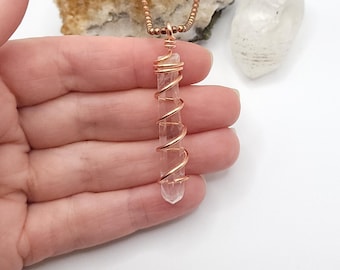 Lemurian Crystal Necklace in Copper: Spiritual Growth & Clarity Crystal