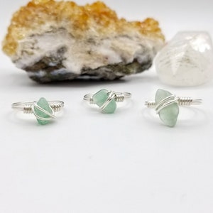 Green Aventurine Ring, Silver Wire Wrapped Ring