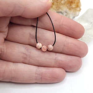Adjustable Rhodochrosite Choker: Sterling Silver Bead, Waxed Cord
