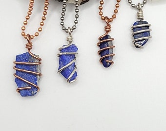 Lapis Lazuli Necklace, Wire Wrapped Lapis Lazuli Pendant, Lapis Jewelry, Lapis Necklace