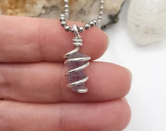 Purple Scapolite Necklace | Raw Crystal Pendant for Clarity & Breakthrough | Spiritual Growth Stone | Wrapped in Silver | Rare Gemstone Gift