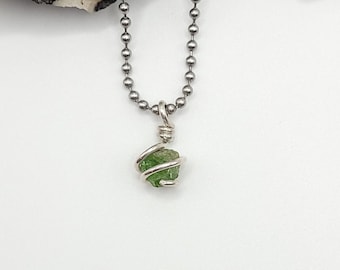 Tsavorite Necklace: Sterling Silver Wire Wrapped Green Garnet Pendant