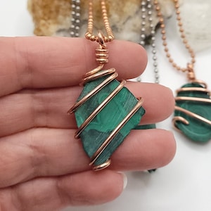 Malachite Necklace, Real Silver and Copper Wire Wrapped Malachite Pendant, Malachite Jewelry, Malachite Crystal Necklace 2