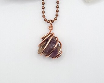 Raw Auralite 23 Copper Wrapped Necklace: Chakra Healing Crystal