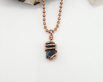 Seraphinite Necklace, Copper Wire Wrapped Seraphinite Pendant