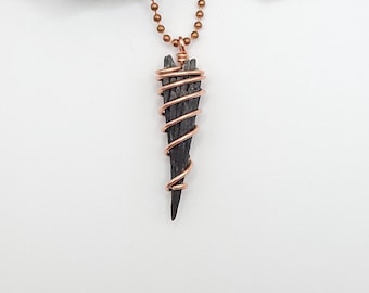 Black Kyanite Necklace, Copper Wire Wrapped Black Kyanite Pendant, Crystal Healing Jewelry