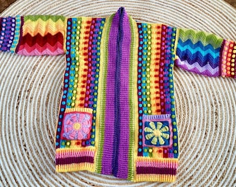Handmade crochet rainbow flower Festival cardigan