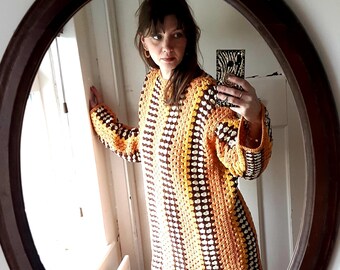 Handmade crochet Festival cotton jumper dress. Taylor swift inspired with a 70s twist