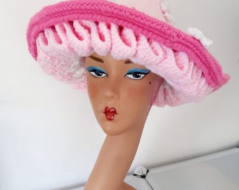 Handmade crochet twisted toadstool cherry blossom mushroom fairy hat.  Size small