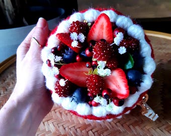 Handmade crochet cake handbag purse.  Red velvet