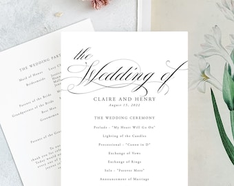 Wedding Program Template, Wedding Ceremony Program, Printable Wedding Programs, DIY Order of Service, Program Template for Templett | Claire