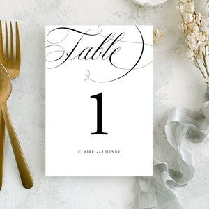 Simple Wedding Table Number Template | Classic Black and White Wedding Table Numbers your can edit online with Templett | Claire