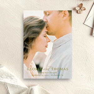 Photo Save the Date Template | Faux Gold Foil Save the Dates that are fully editable online with Templett | Gloria