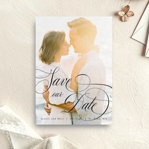 Save the Date Template with Photo | Calligraphy Save the Dates that are fully editable online with Templett | Claire
