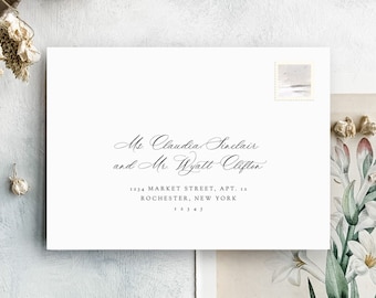 Classic Script Envelope Template | Get modern calligraphy envelope addressing at home with this simple envelope address template | Wyatt