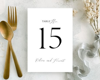 Simple Wedding Table Numbers Template | Classic Black and White Wedding Table Décor your can edit online with Templett | Olivia