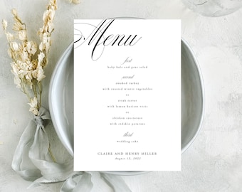 Printable Wedding Menu Template, Wedding Reception Menu, Dinner Party Table Decor, Fully Editable in Templett | Claire