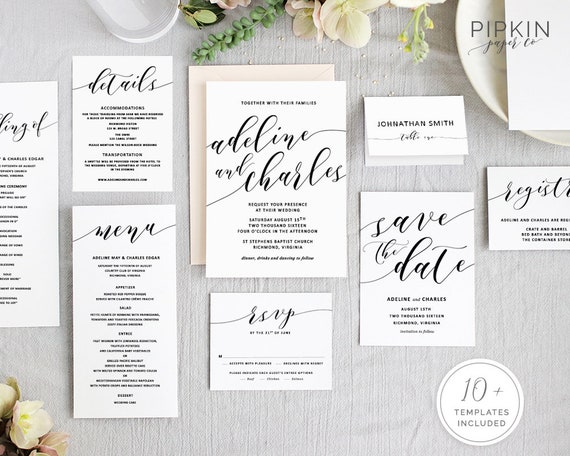 Wedding Invitation Set Printable Wedding Invitations For Etsy