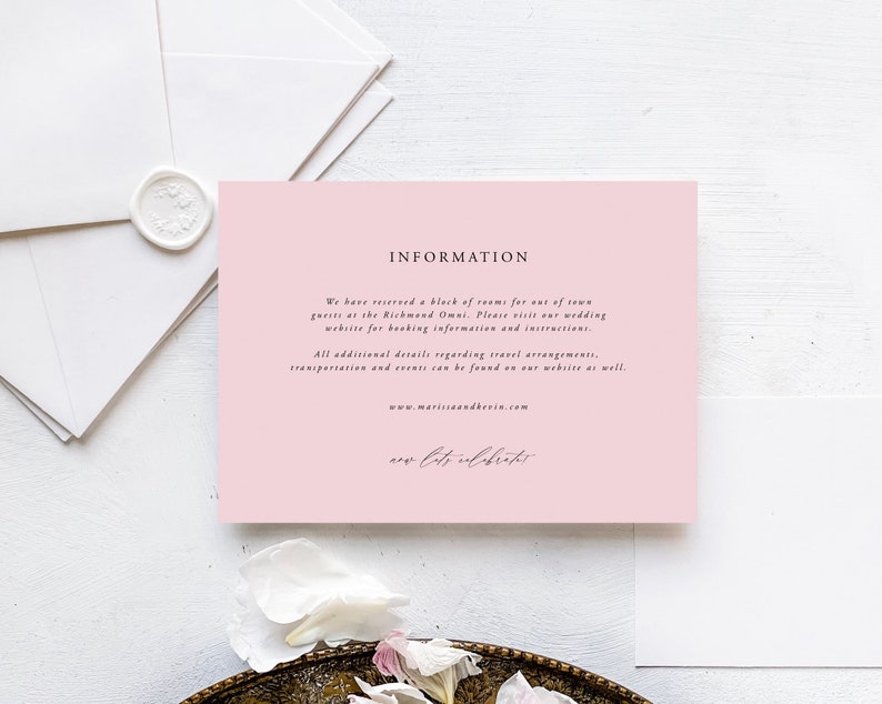 Wedding Accommodations Card Classic pink details card template that's 100% editable online and printable in minutes Marissa image 1